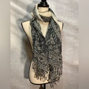 Ahujasons Wool Floral Paisley Print Sequin Beaded Scarf